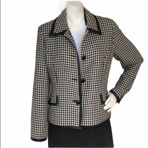 Jones New York Leather Trimmed Houndstooth Jacket